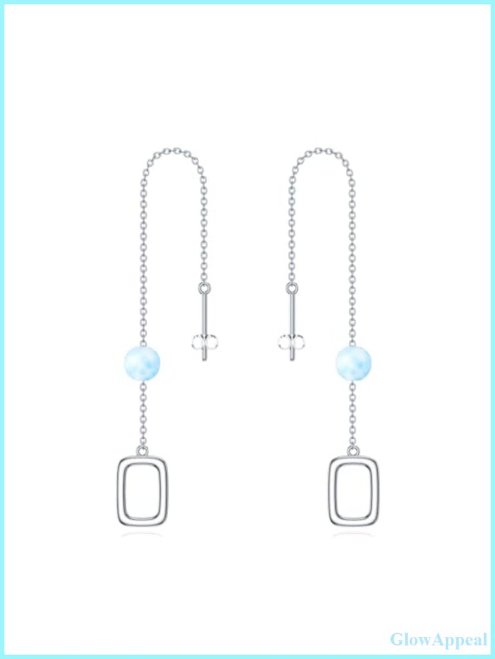 Larimar Threader Earrings 925 Sterling Silver Dangle Drop Earrings for Women